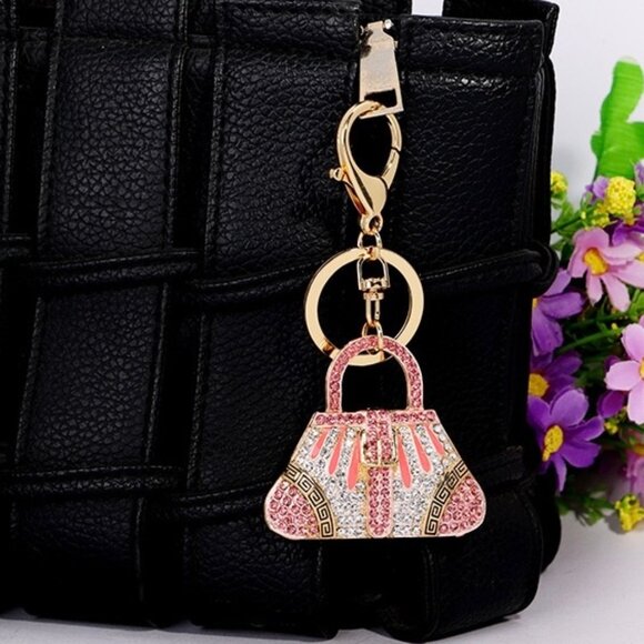 Gold Bag Keychain Rhinestone Bag Charm - Picture 6 of 10